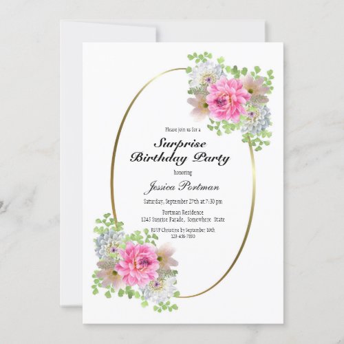 Surprise Pink Floral Birthday Party Invitation