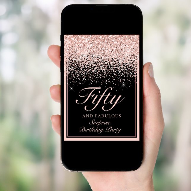 Surprise Pink Glitter Fifty and Fabulous Birthday Invitation (Front Digital)