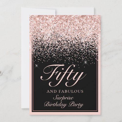 Surprise Pink Glitter Fifty and Fabulous Birthday Invitation