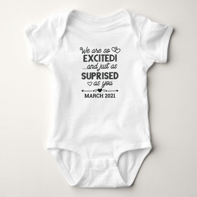 Surprise Pregnancy Announcement (Custom Date) Baby Bodysuit (Front)