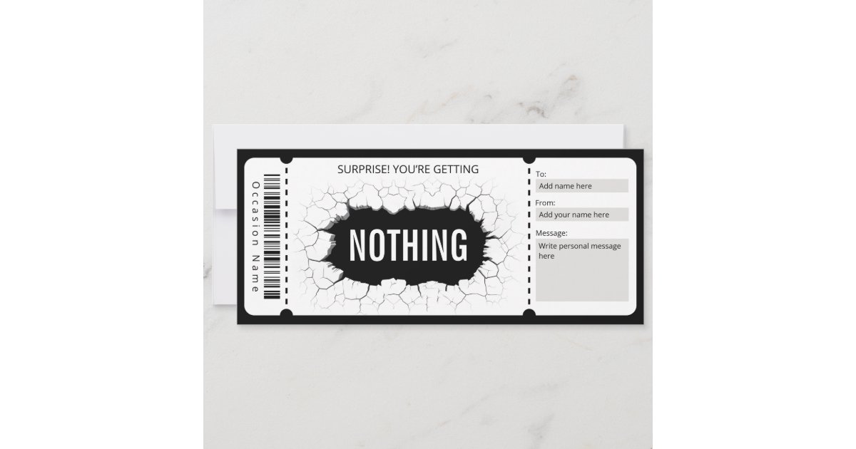 Nothing Present Surprise Printable Nothing Gift Certificate Invitation | Zazzle