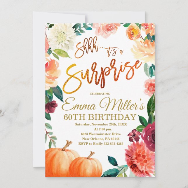 Surprise Pumpkin Birthday, Fall Birthday Party Invitation (Front)