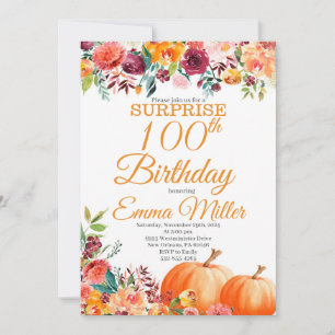 Surprise Pumpkins Fall 100th Birthday Invitation