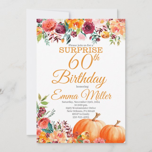 Surprise Pumpkins Fall 60th Birthday Invitation (Front)