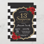 Surprise Red Rose 13th Birthday Invitation Gold (Front/Back)