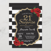 Surprise Red Rose 21st Birthday Invitation Gold (Front/Back)