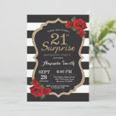 Surprise Red Rose 21st Birthday Invitation Gold (Standing Front)