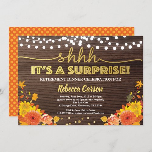 Surprise retirement dinner fall thanksgiving wood invitation