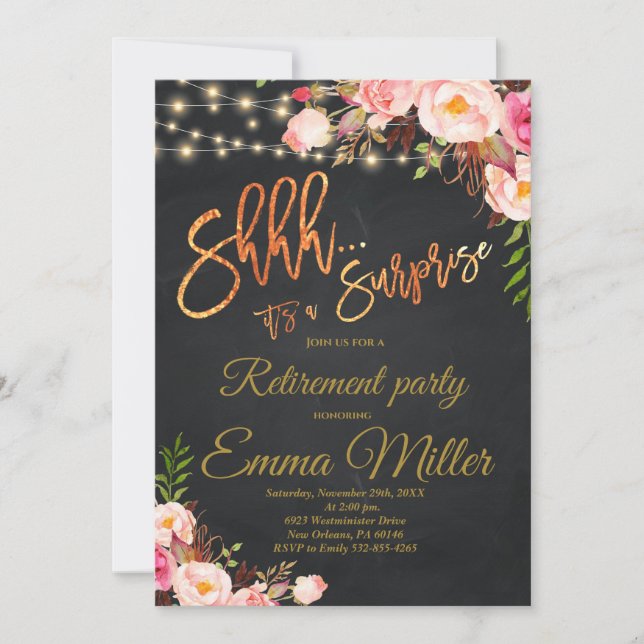 Surprise Retirement Party, Boho Floral Retirement Invitation (Front)