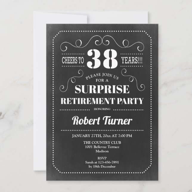 Surprise Retirement Party - Chalkboard Pattern Invitation (Front)