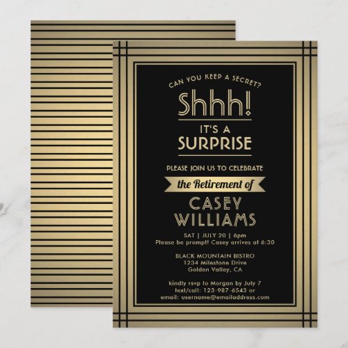 Surprise Retirement Party Elegant Black and Gold