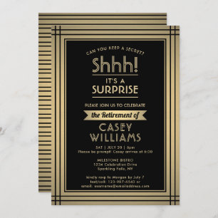 Surprise Retirement Party Elegant Black and Gold Invitation