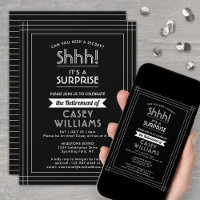 Surprise Retirement Party Elegant Black and White Invitation