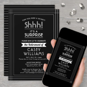 Surprise Retirement Party Elegant Black and White Invitation