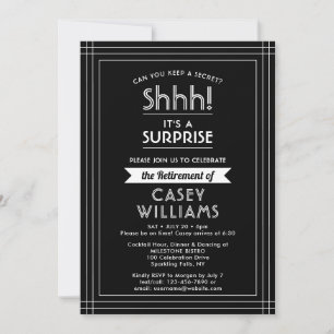 Surprise Retirement Party Elegant Black and White Invitation