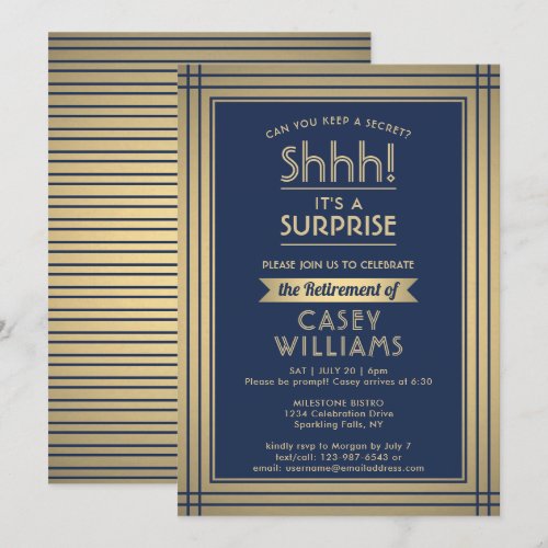 Surprise Retirement Party Elegant Navy Blue & Gold