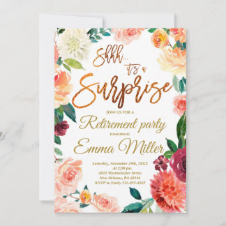 Surprise Retirement Party, Floral Retirement Invitation