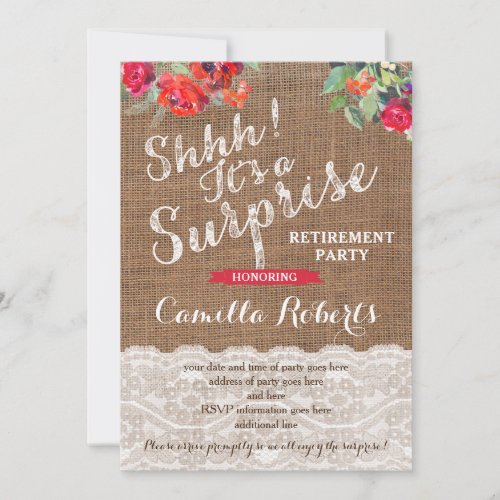 Surprise Retirement Party Invitation Cards