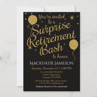 Surprise Retirement Party Invitation Gold Balloons