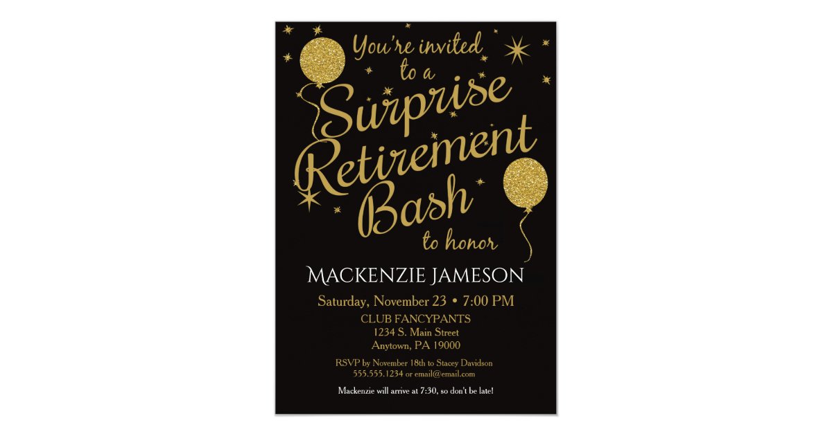 Surprise Retirement Party Invitation Gold Balloons Zazzle Surprise Retirement Party Invitation Gold Balloons Zazzle