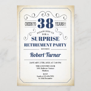 Surprise Retirement Party - Navy Blue White Invitation