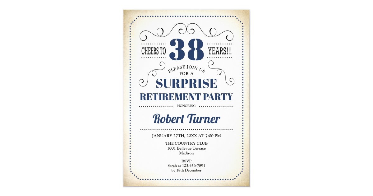 Surprise Retirement Party - Navy Blue White Invitation ...