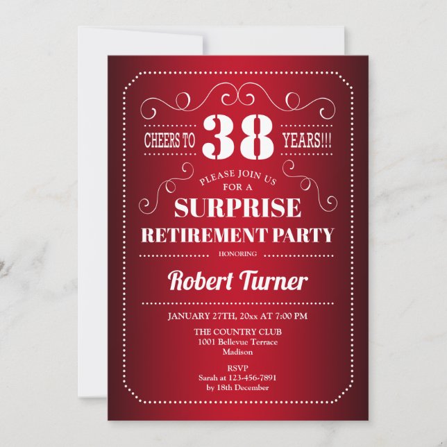 Surprise Retirement Party - Red White Invitation (Front)