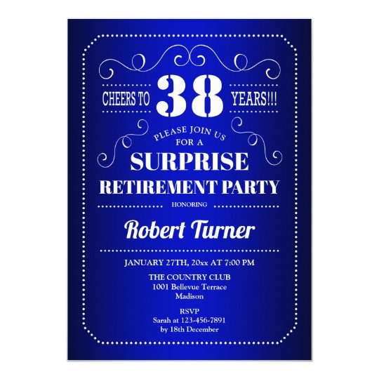 Surprise Retirement Party - Royal Blue Invitation | Zazzle.com