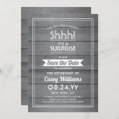 Surprise Retirement Party Rustic Grey Faux Wood Save The Date (Front/Back)