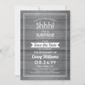 Surprise Retirement Party Rustic Grey Faux Wood Save The Date (Front)