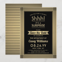 Surprise Retirement Party Shhh! Elegant Black Gold