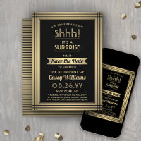 Surprise Retirement Party Shhh! Elegant Black Gold