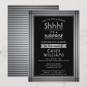 Surprise Retirement Party Shhh! Elegant Black Invitation