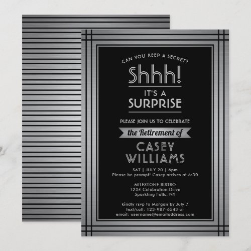 Surprise Retirement Party Shhh! Elegant Black