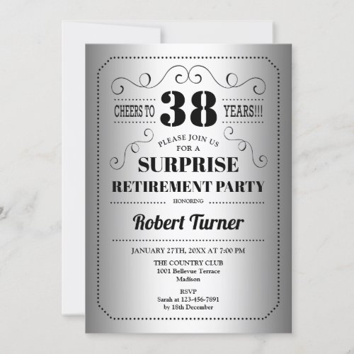 Surprise Retirement Party _ Silver Black Invitation
