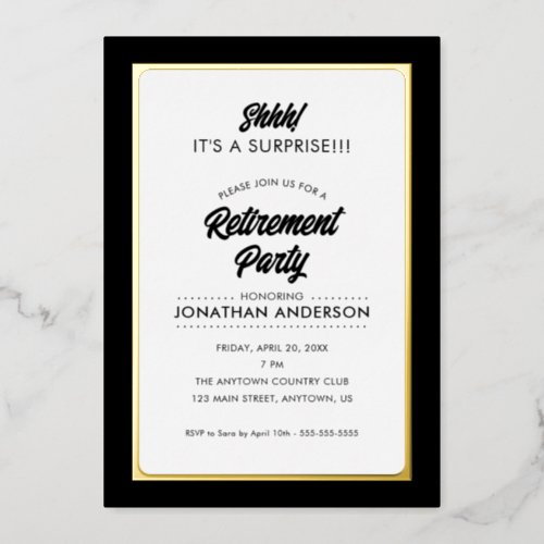 Surprise Retirement Party Simple Gold Foil Invitat Foil Invitation
