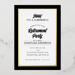 Surprise Retirement Party Simple Gold Foil Invitat Invitation