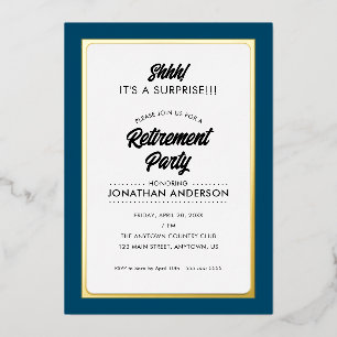 Surprise Retirement Party Simple Gold Foil Invitation