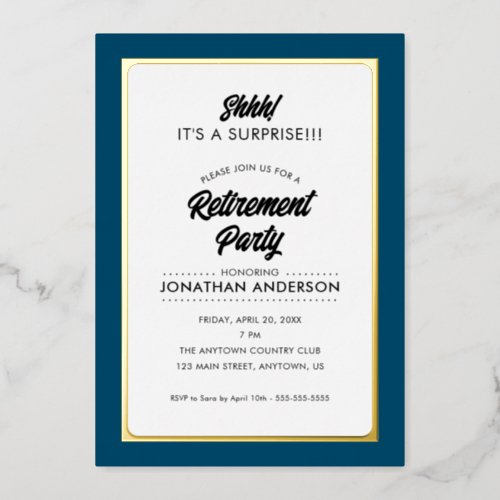 Surprise Retirement Party Simple Gold Foil Invitation