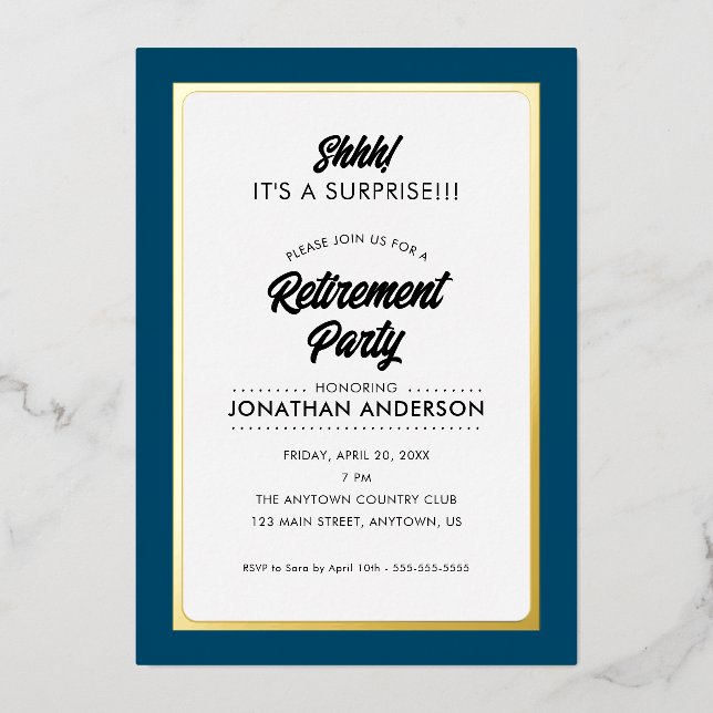 Surprise Retirement Party Simple Gold Foil Invitation (Front)