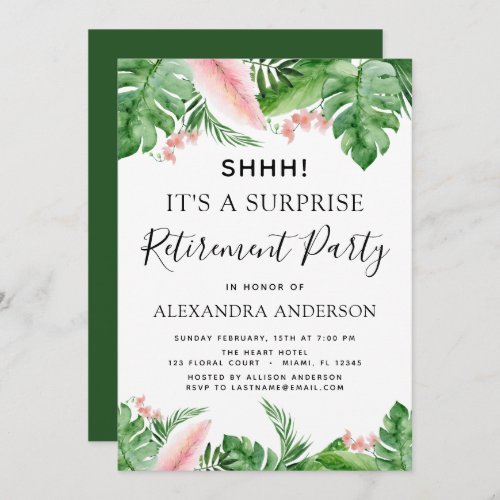 Surprise Retirement Party Tropical Palm Floral Invitation