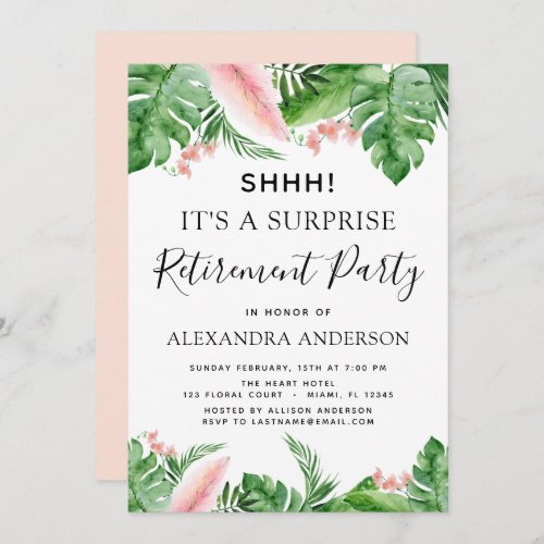 Surprise Retirement Party Tropical Palm Floral Invitation