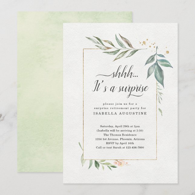 Surprise Retirement Party Watercolor Floral Invitation (Front/Back)