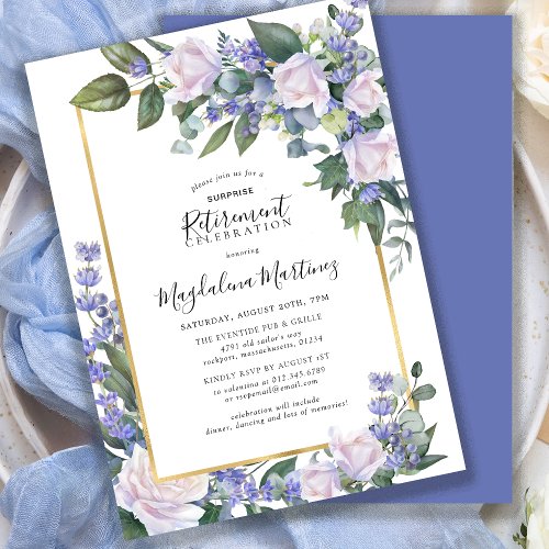  Surprise Retirement Party White Rose Blue Floral