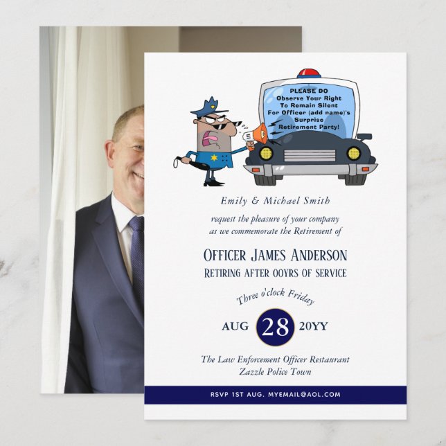 Surprise Retirement Police Officer Party Funny Invitation (Front/Back)