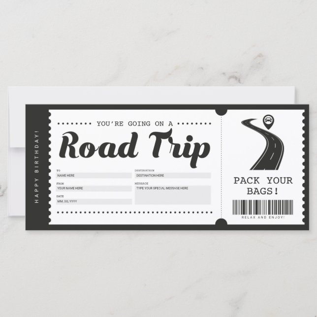 Surprise Road Trip Ticket Gift Voucher Certificate (Front)