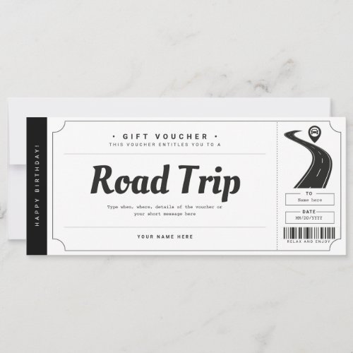 Surprise Road Trip Ticket Gift Voucher Certificate Invitation