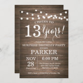 Surprise Rustic 13th Birthday Invitation Wood (Front/Back)