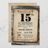 Surprise Rustic 15th Birthday Invitation Vintage (Front/Back)