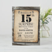 Surprise Rustic 15th Birthday Invitation Vintage (Standing Front)